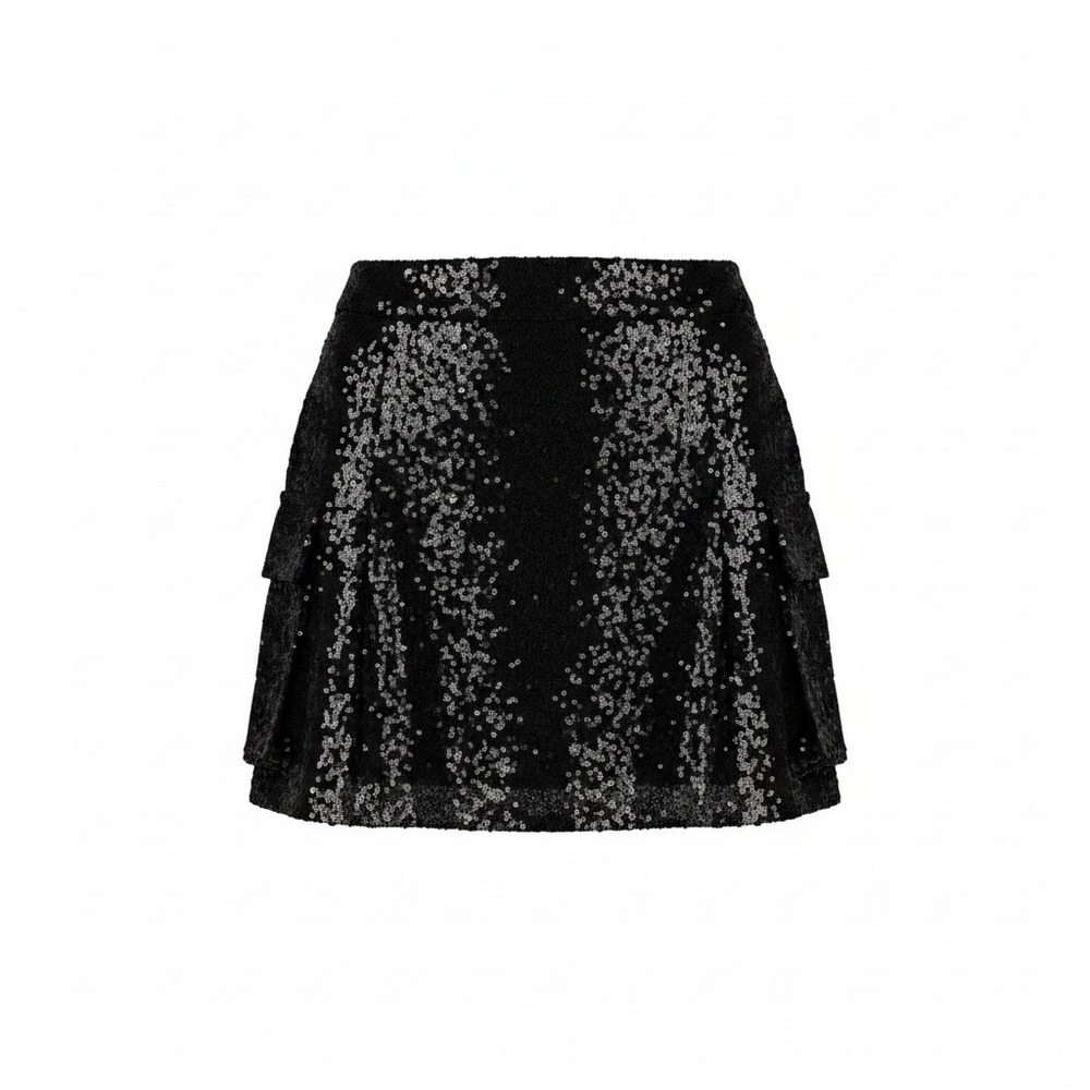 Madden NYC Womens Black Sequin Cargo Mini Skirt L 12-14 Sparkle Party Lined NEW